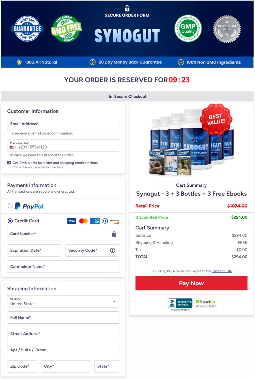 SynoGut Secure Checkout – Safe Online Order Form